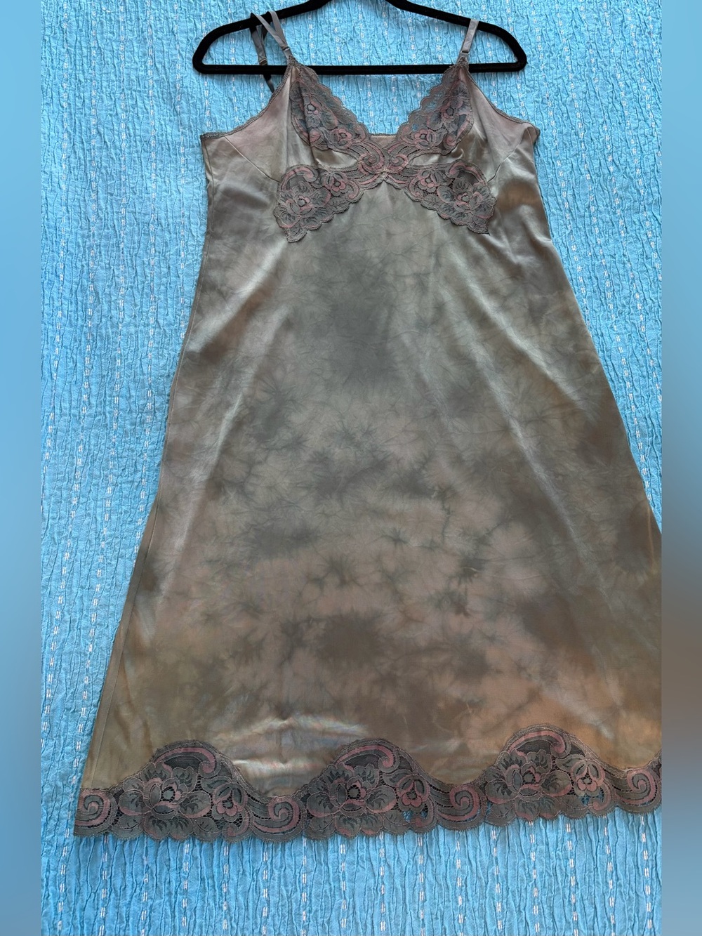 Vintage tie dye lace slip in Emerald